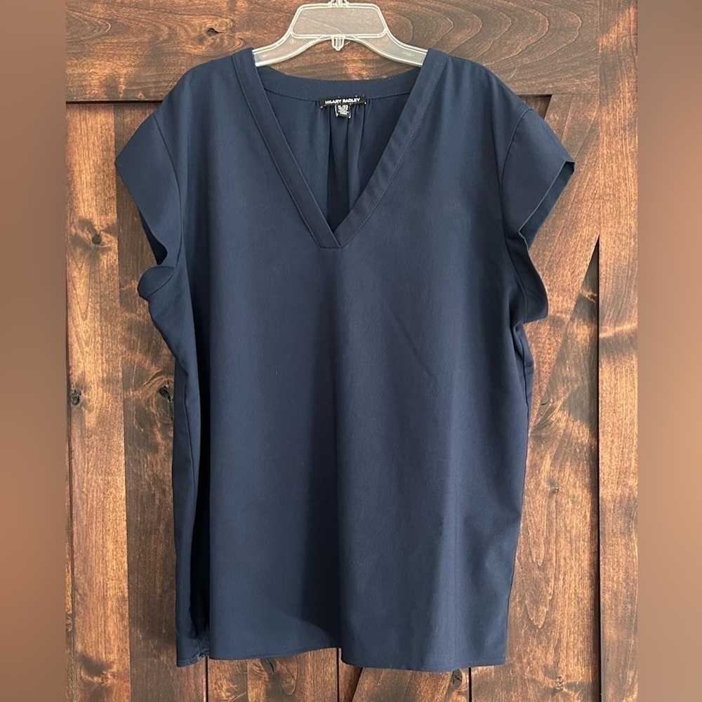 Hilary Radley Navy Blue Short Sleeve Pullover Blouse Women’s Size XL